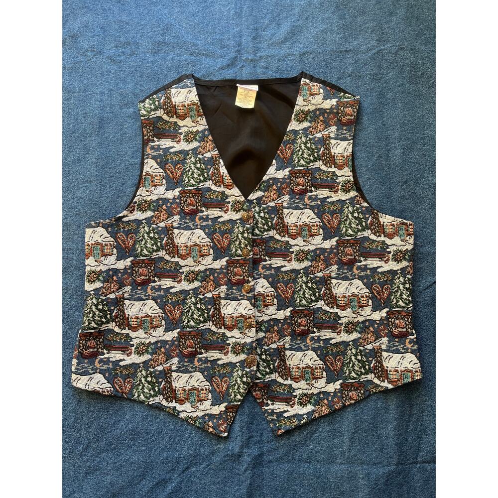 Vintage Bobbie Brooks Christmas Winter Scene Vest